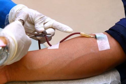 Patient receiving blood transfusion